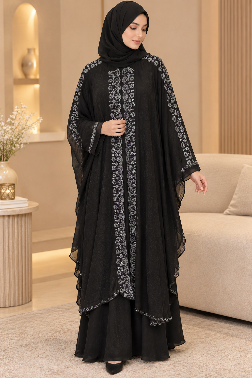 043 - ZUWAIBA LAYERED ABAYA | BLACK