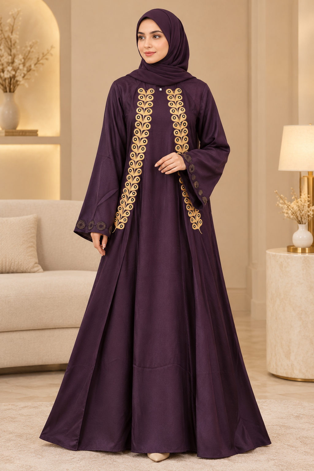 044 - ZEHMAL EMBROIDERY ABAYA | DARK PURPLE