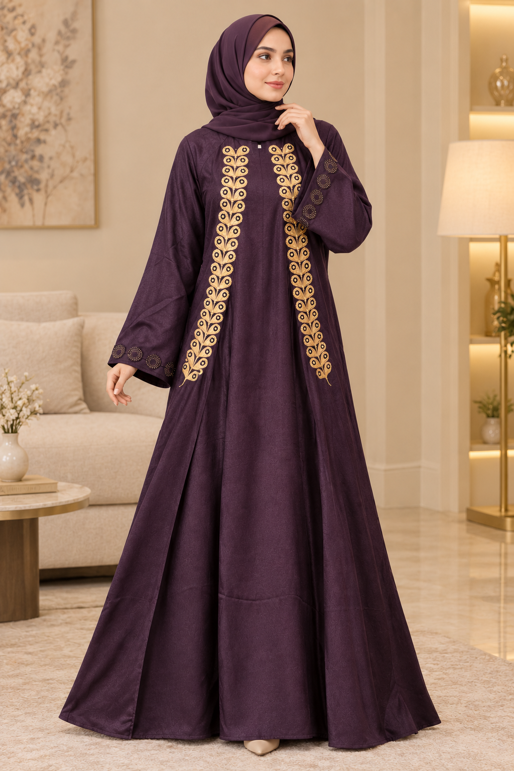 044 - ZEHMAL EMBROIDERY ABAYA | DARK PURPLE