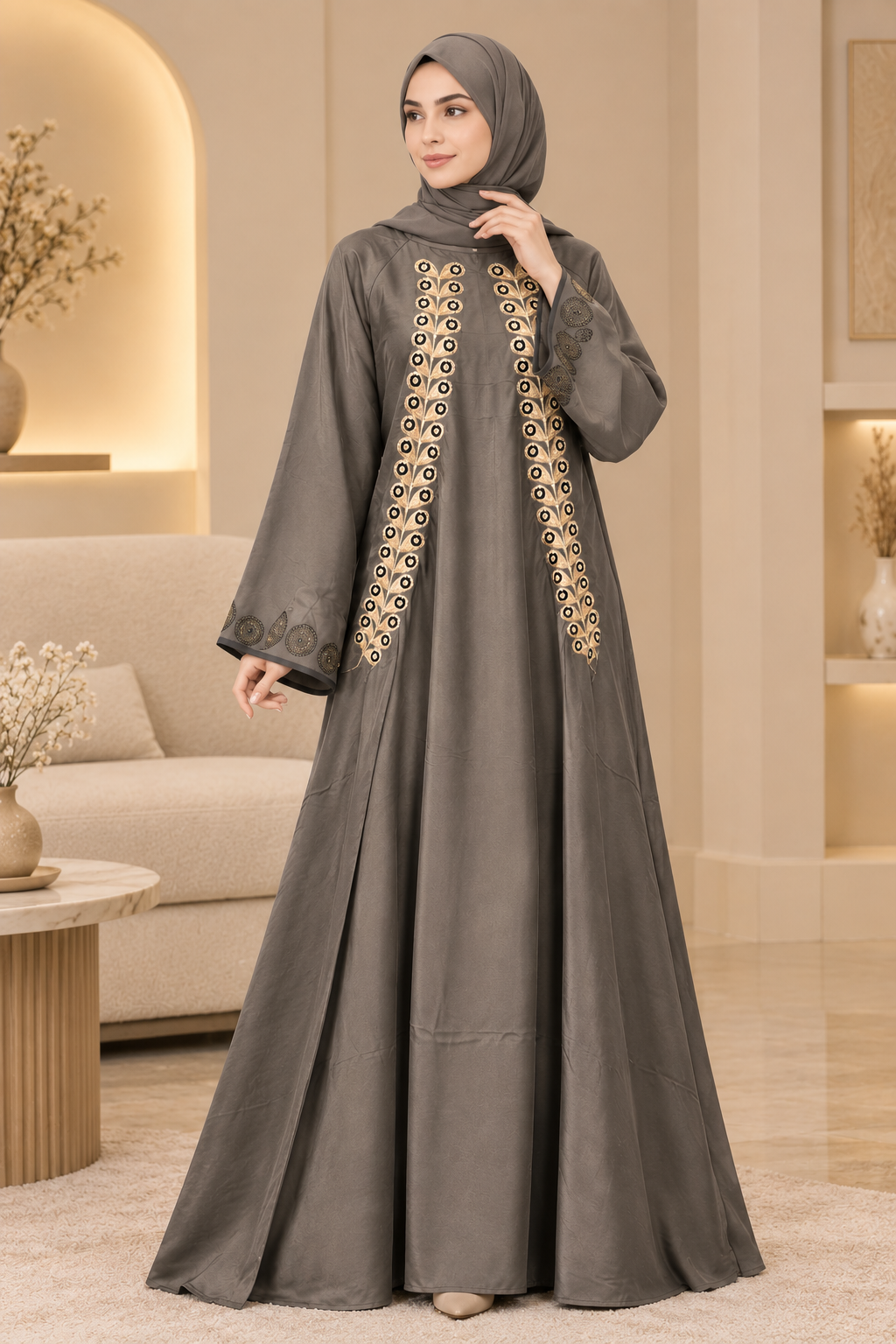 045 - ZEHMAL EMBROIDERY ABAYA | MOCHA BROWN