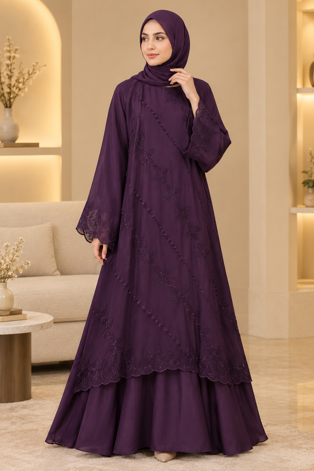 046 - MEHAR FLARED ABAYA | DARK PURPLE