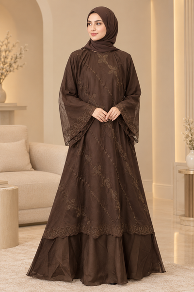 047 - MEHAR FLARED ABAYA | CAMEL BROWN