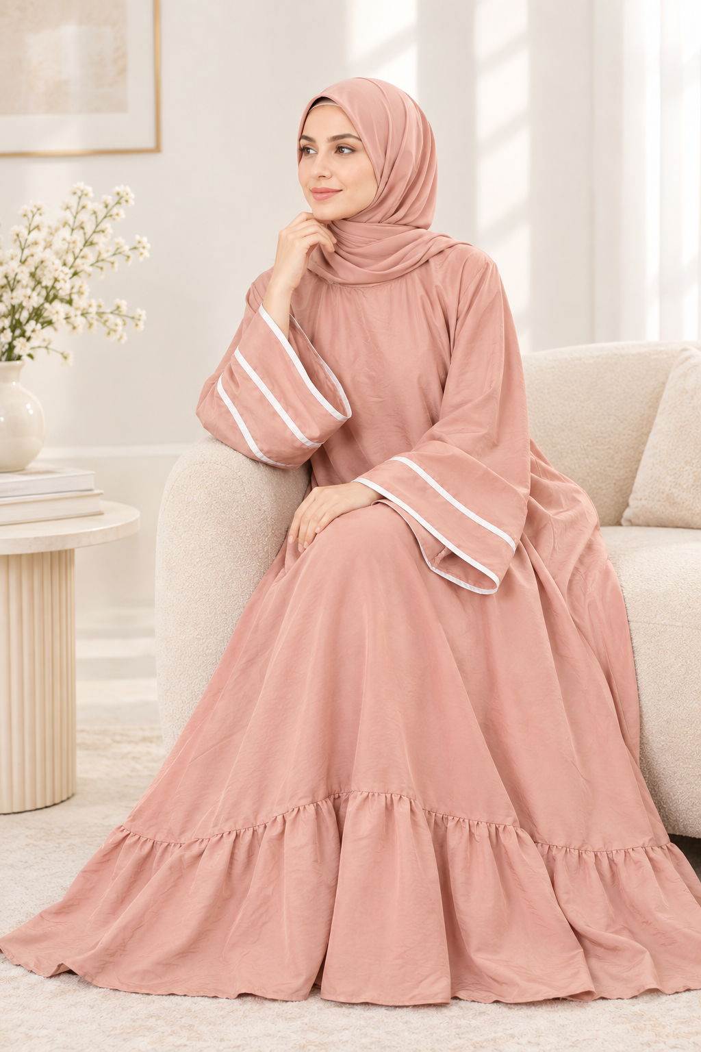 049 - AFSHEEN PLEATED ABAYA | BEIGE