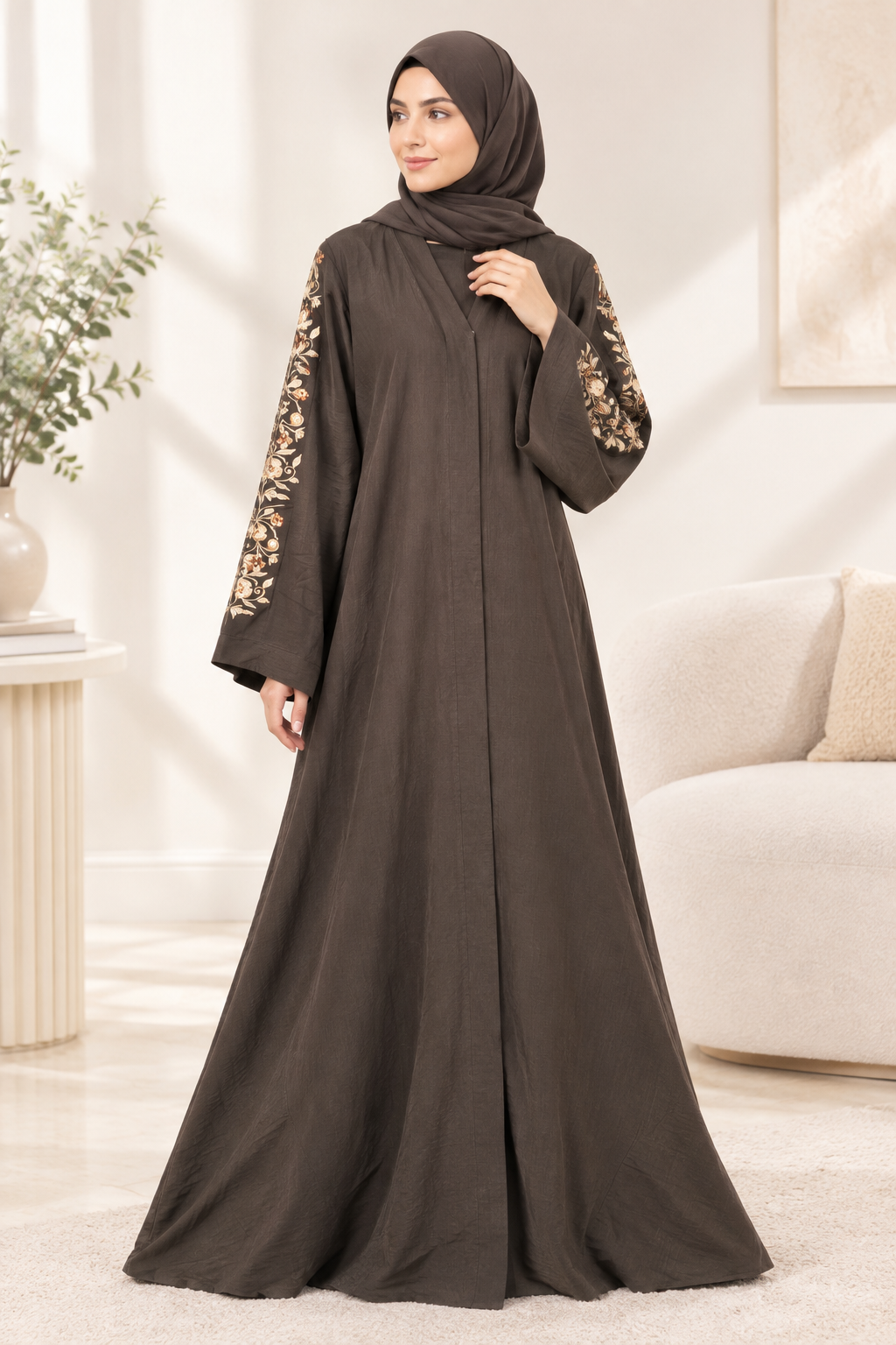 050 - ALIZEH FRONT OPEN ABAYA | OLIVE