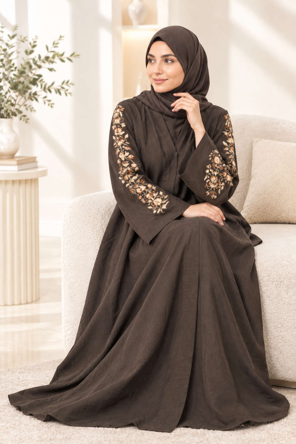 050 - ALIZEH FRONT OPEN ABAYA | OLIVE