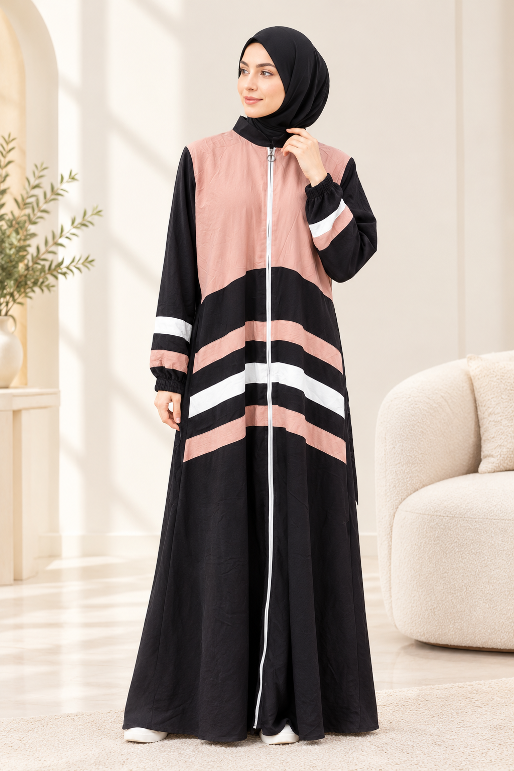 052 - YUMNA FULLY STRIPED ABAYA | BLACK