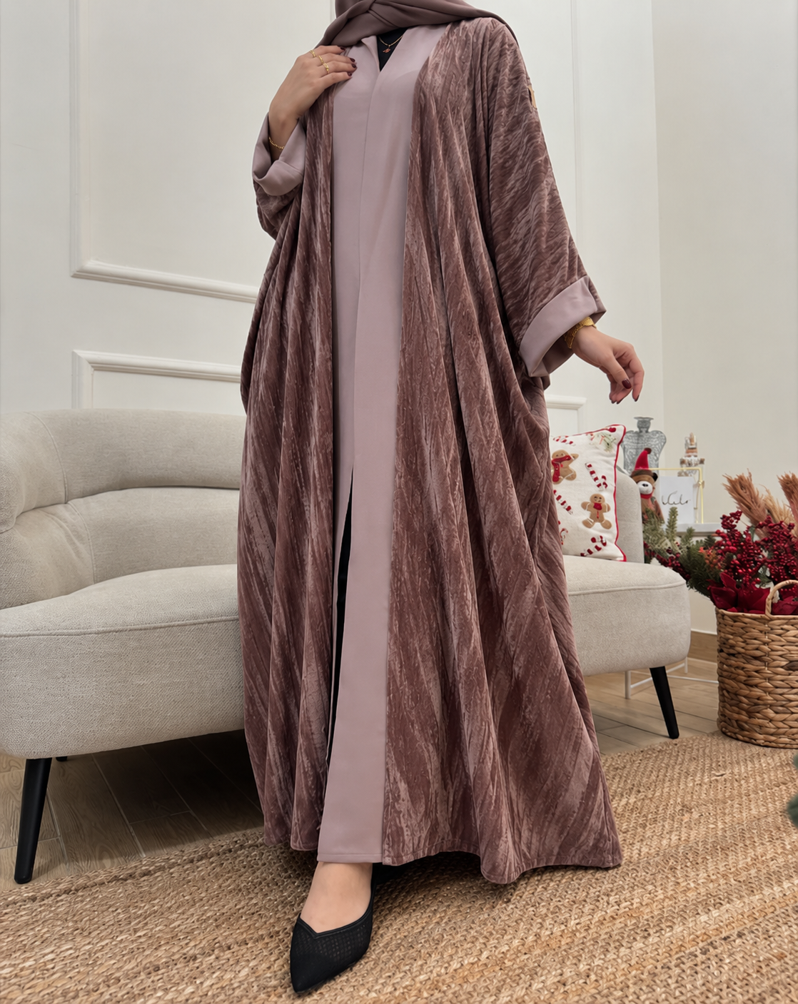 SUALEHA FRONT OPEN ABAYA | PINK