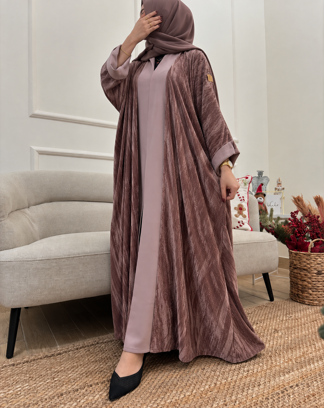 SUALEHA FRONT OPEN ABAYA | PINK