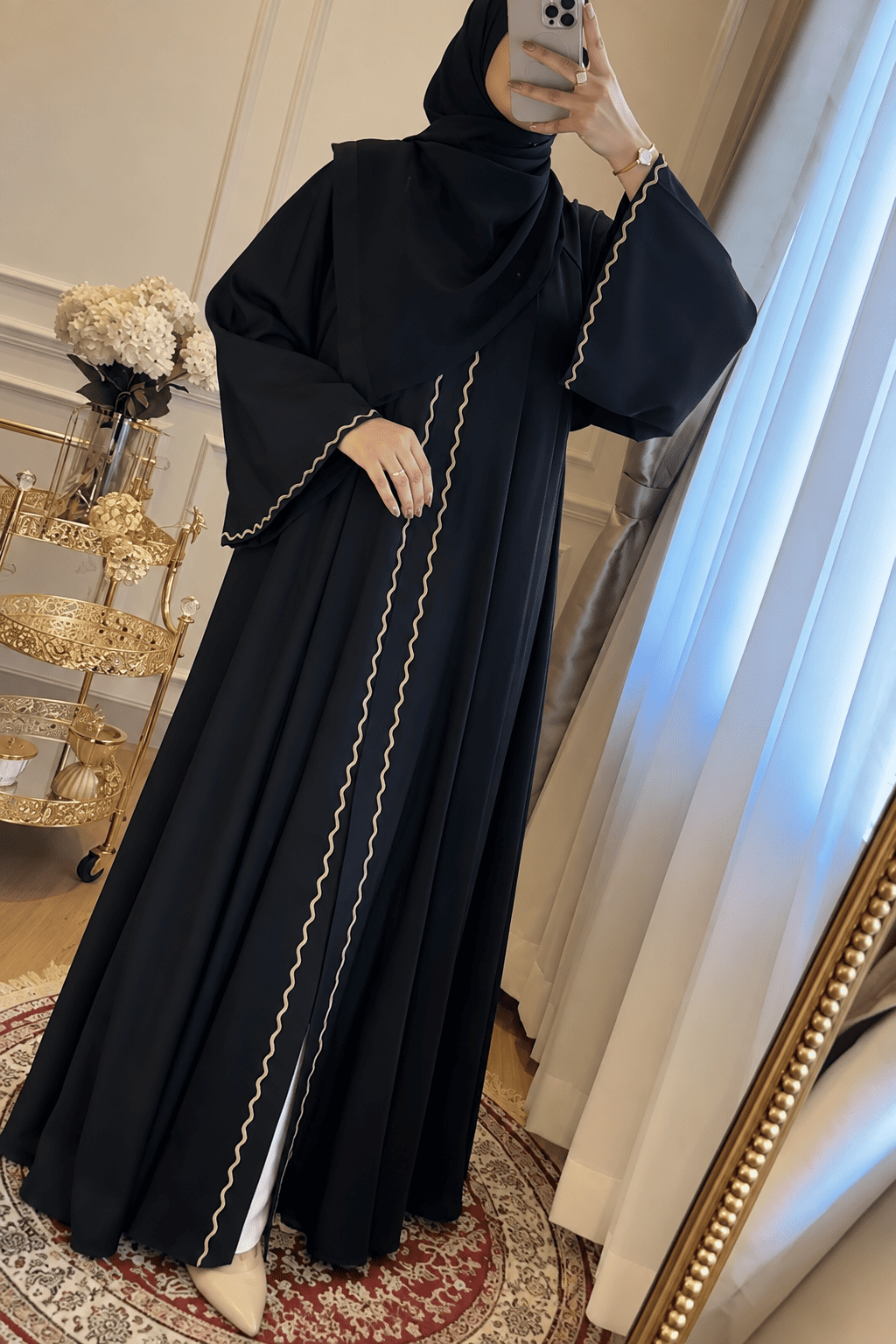 ZAHRA STONE LACE ABAYA | BLACK