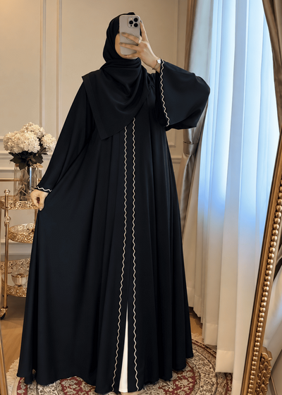 ZAHRA STONE LACE ABAYA | BLACK