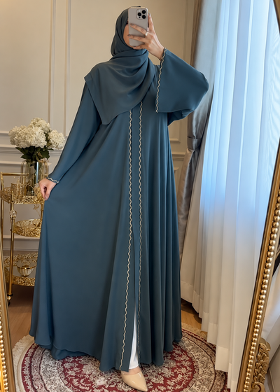 ZAHRA STONE LACE ABAYA | TEAL