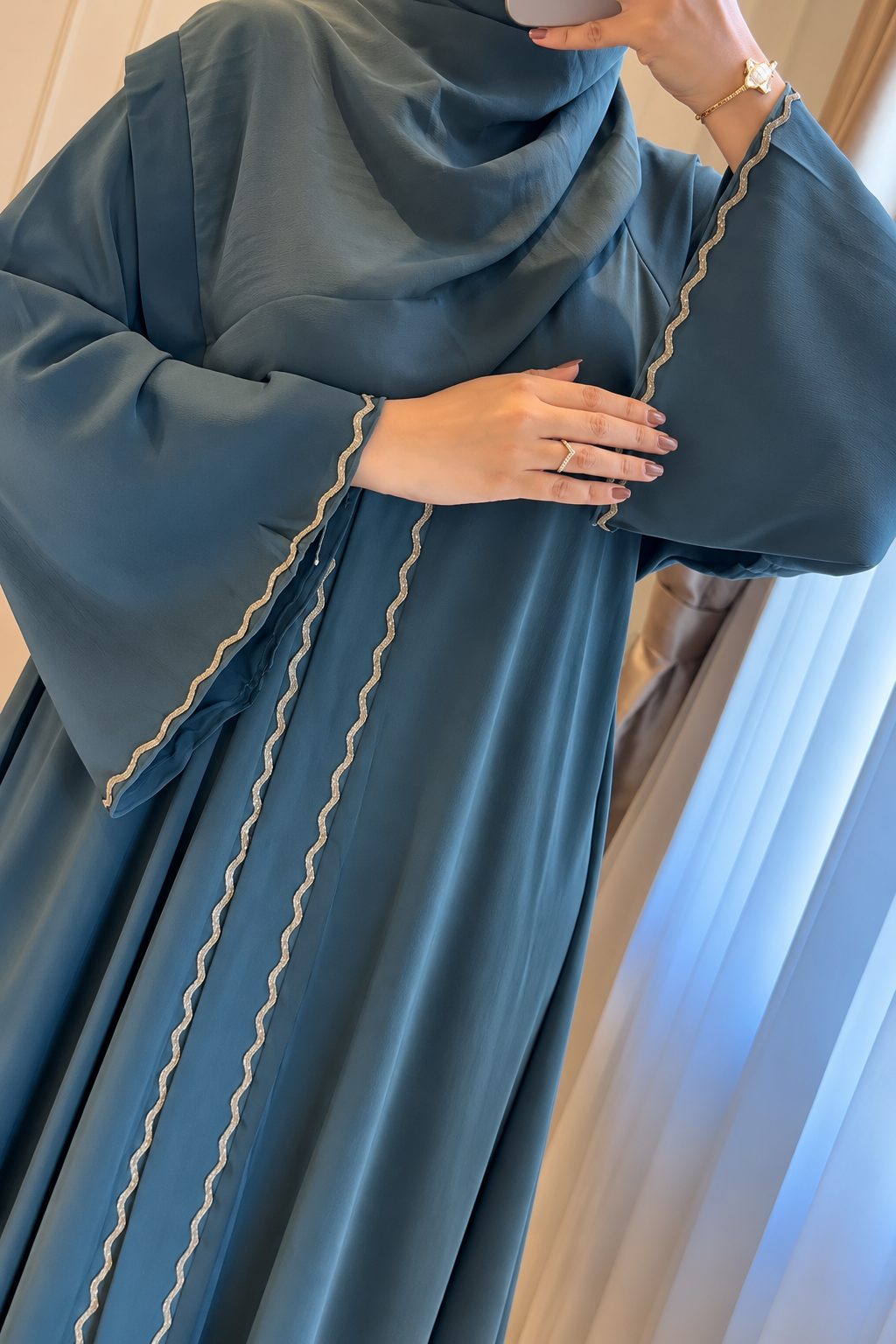 ZAHRA STONE LACE ABAYA | TEAL