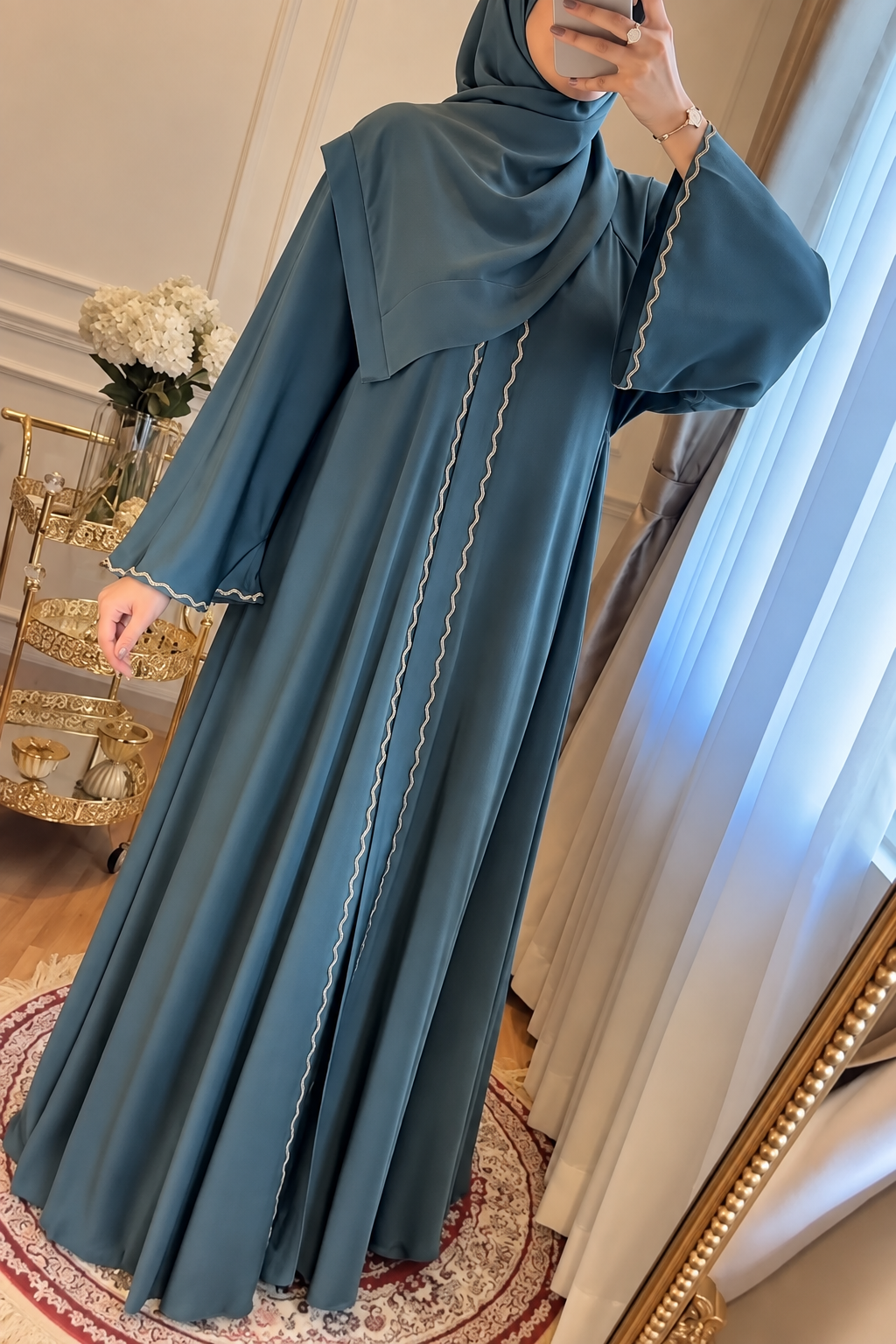 ZAHRA STONE LACE ABAYA | TEAL