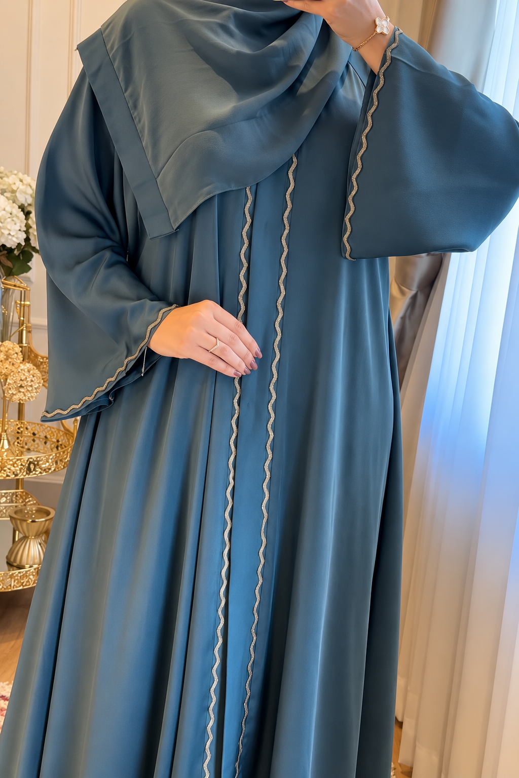 ZAHRA STONE LACE ABAYA | TEAL