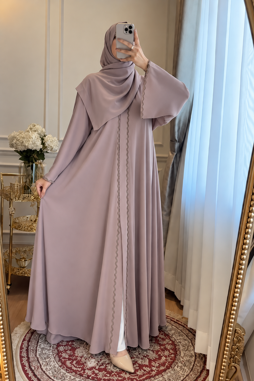 ZAHRA STONE LACE ABAYA | NUDE