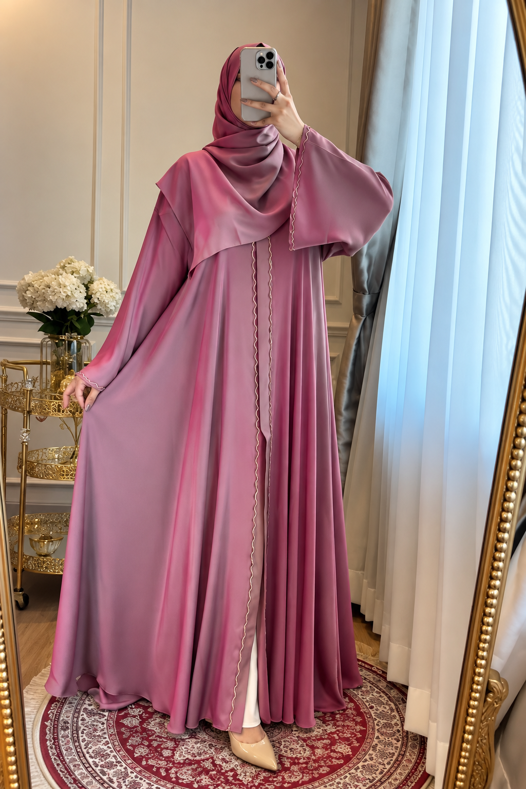 ZAHRA STONE LACE ABAYA | PINK