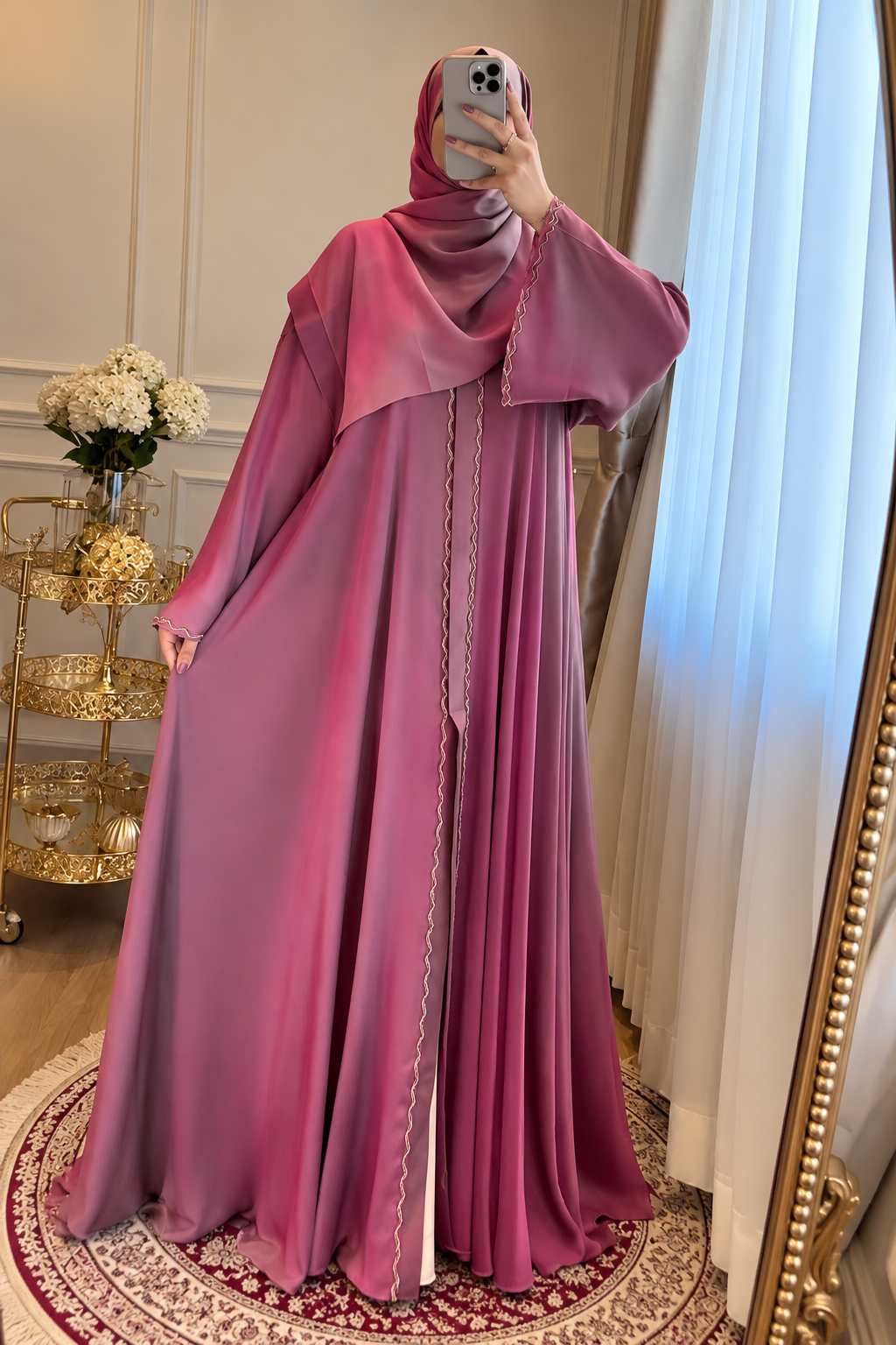 ZAHRA STONE LACE ABAYA | PINK
