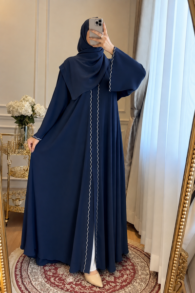ZAHRA STONE LACE ABAYA | NAVY BLUE