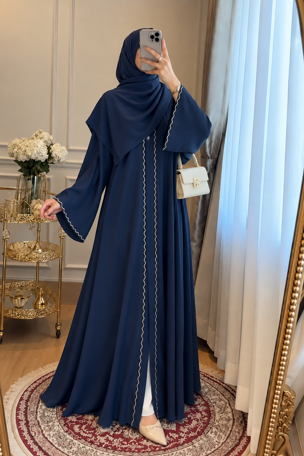 ZAHRA STONE LACE ABAYA | NAVY BLUE