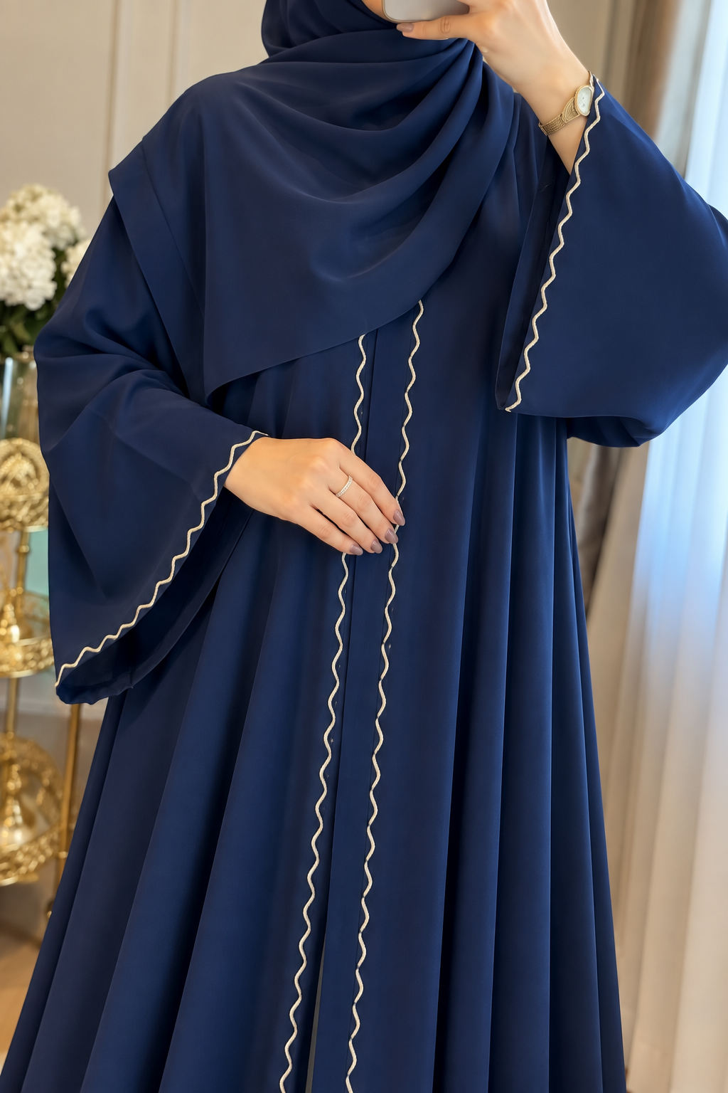 ZAHRA STONE LACE ABAYA | NAVY BLUE