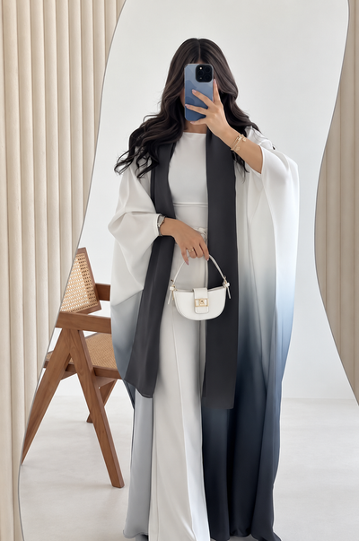 ASNIYA DOUBLE SHRUG KAFTAN ABAYA | GRAY