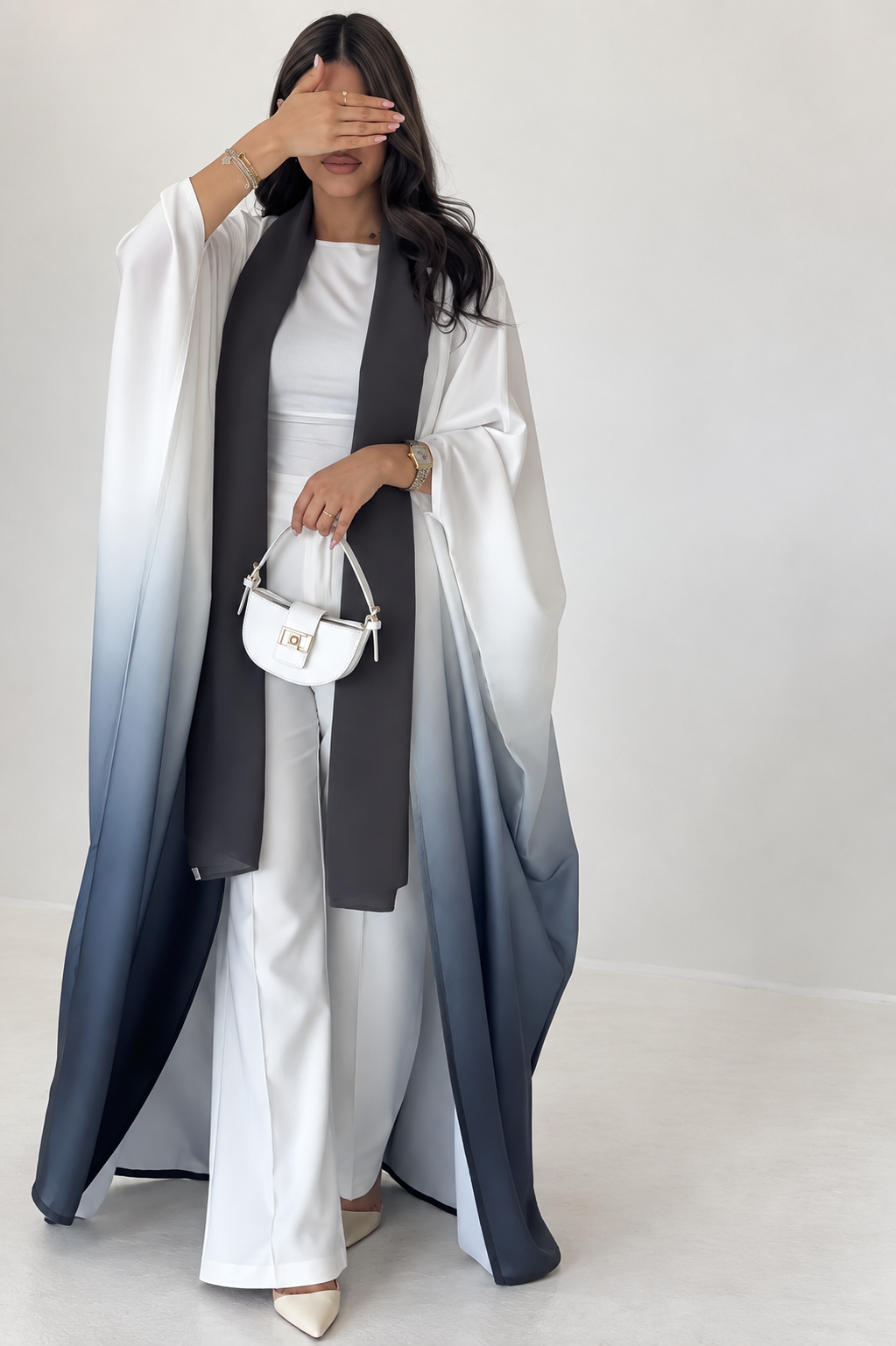 ASNIYA DOUBLE SHRUG KAFTAN ABAYA | GRAY