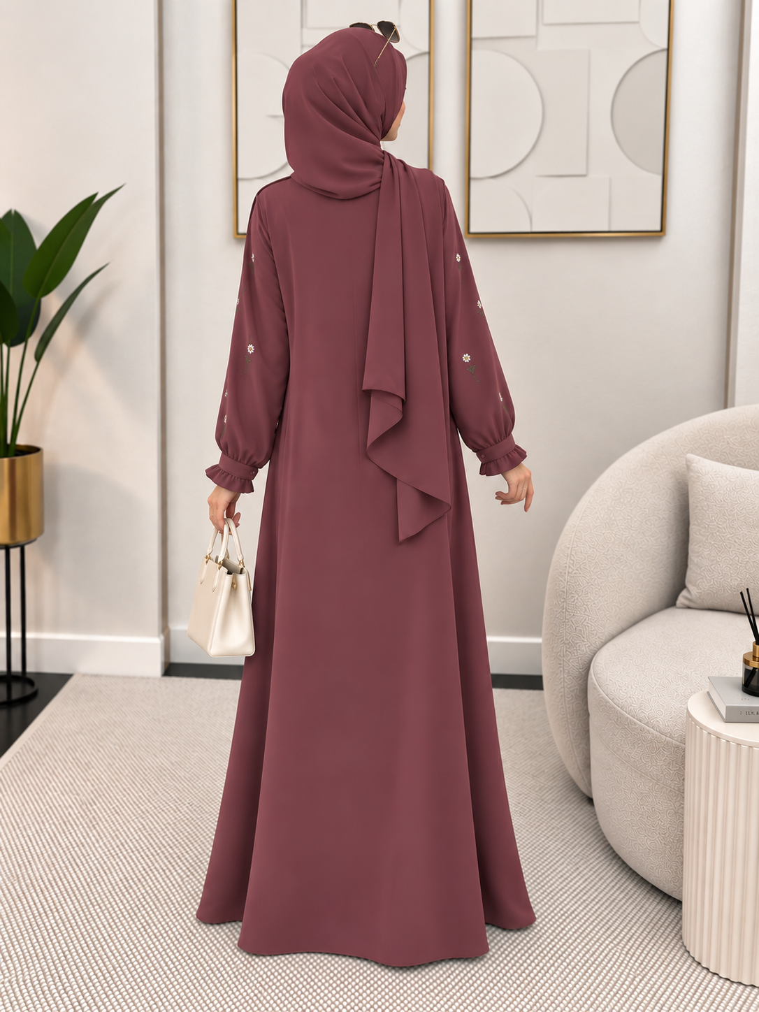 MIRA EMBROIDERY ABAYA | DUSTY PINK