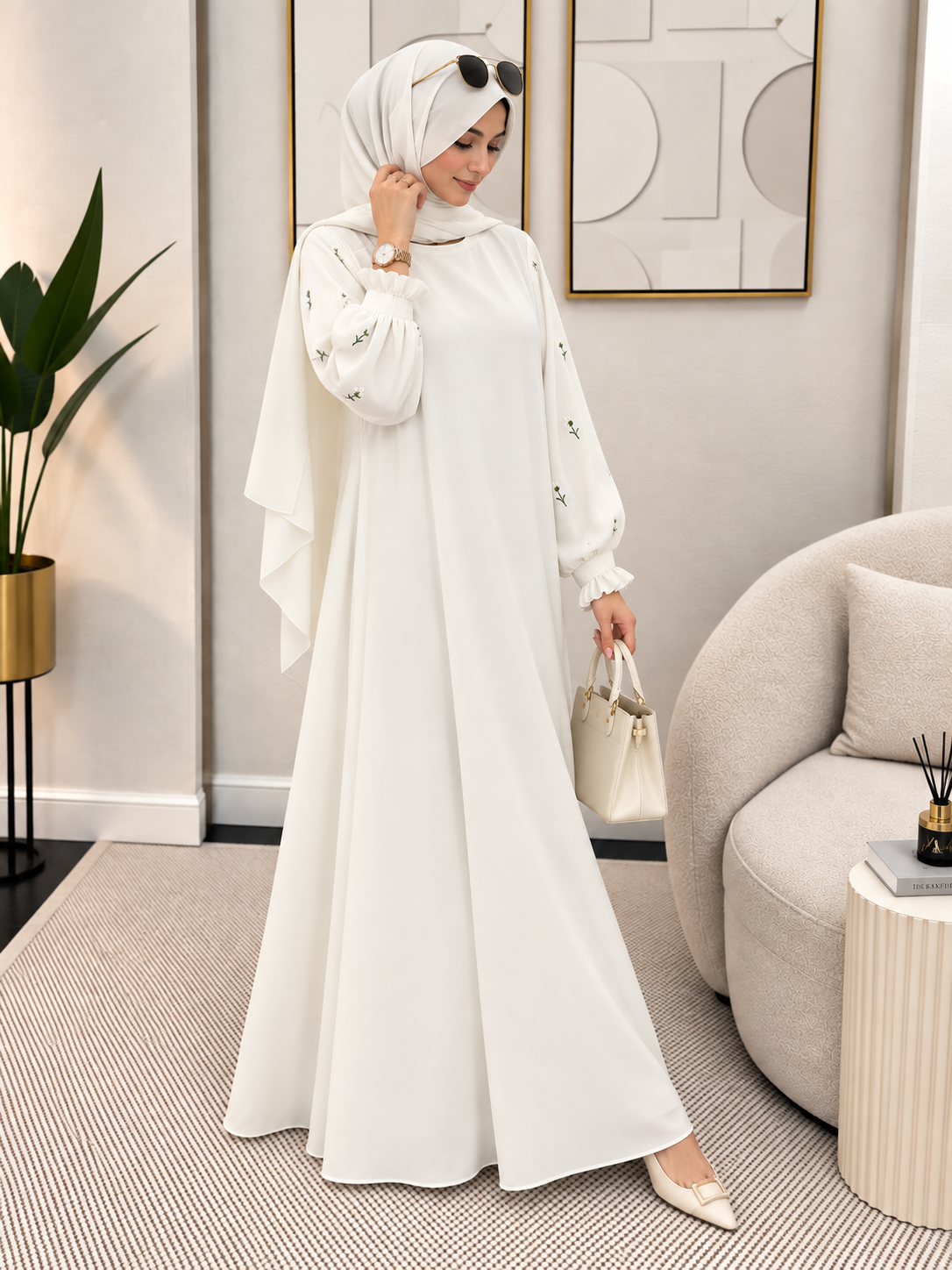 MIRA EMBROIDERY ABAYA | WHITE