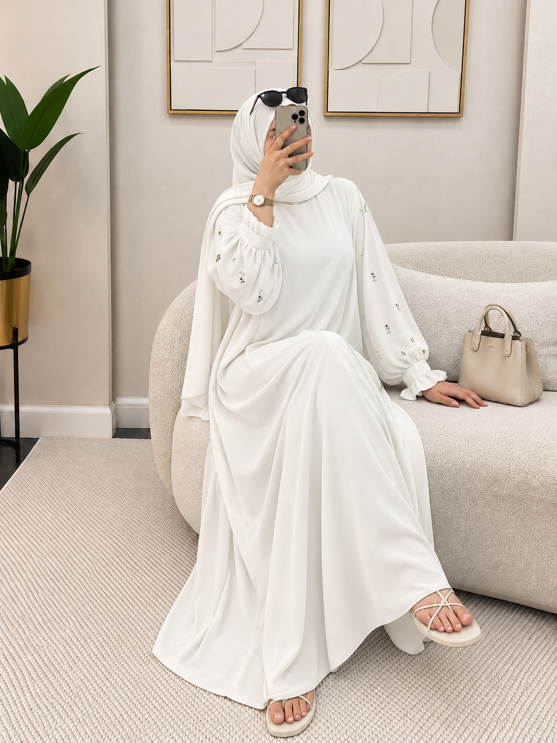 MIRA EMBROIDERY ABAYA | WHITE
