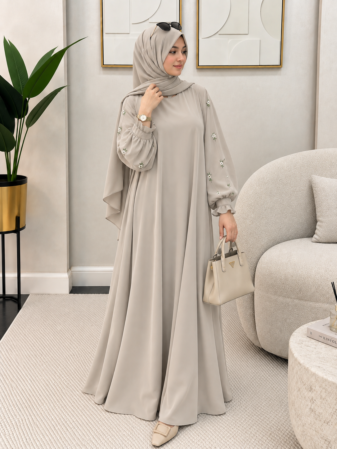 MIRA EMBROIDERY ABAYA | NUDE