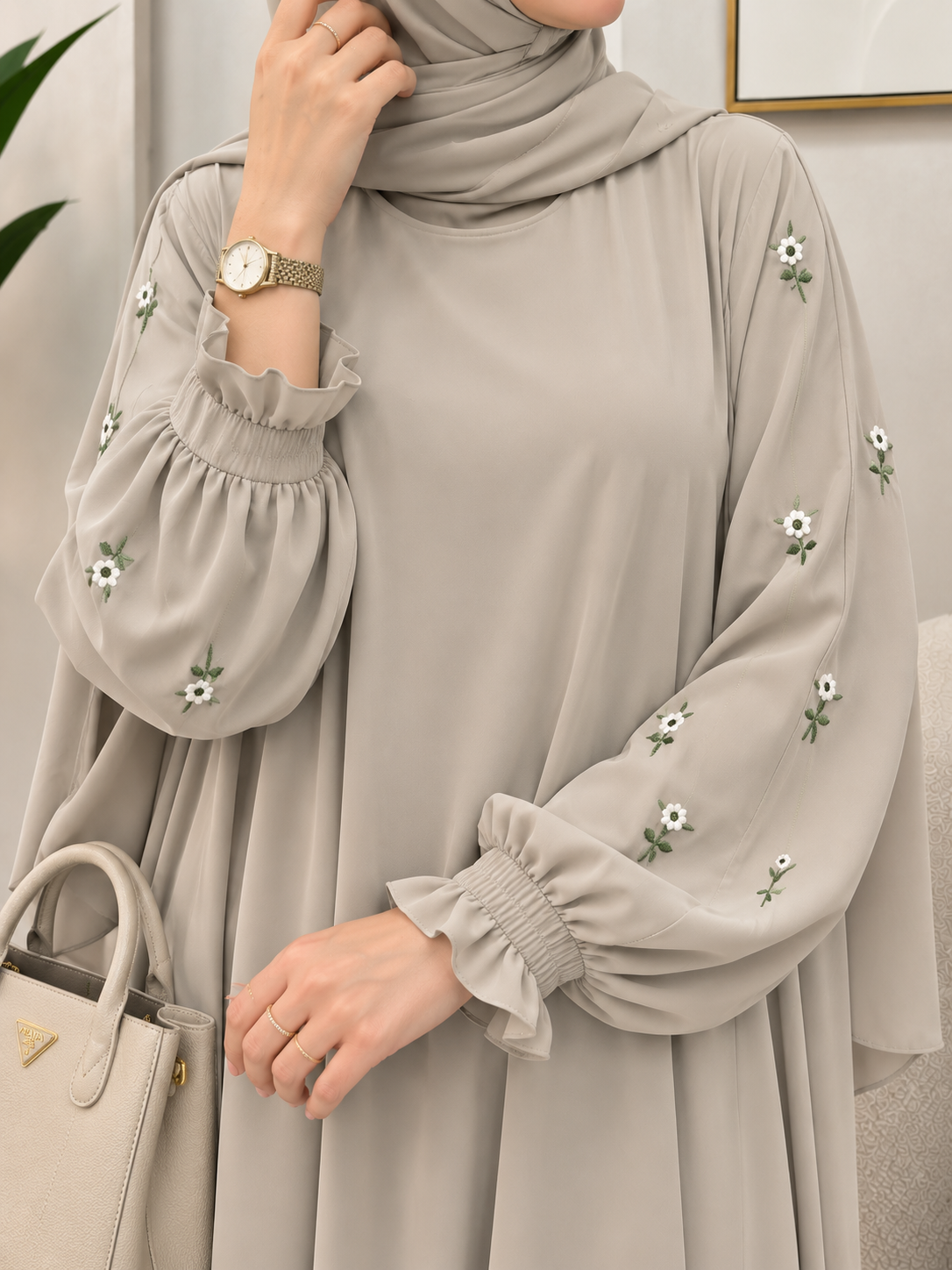 MIRA EMBROIDERY ABAYA | NUDE