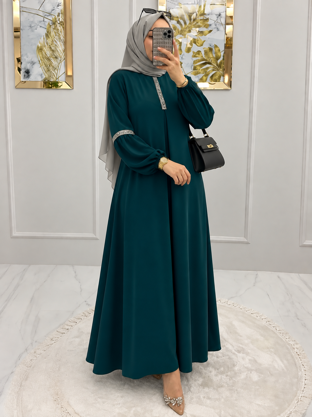 6001 - AASH BASIC ABAYA | FLOW TEAL