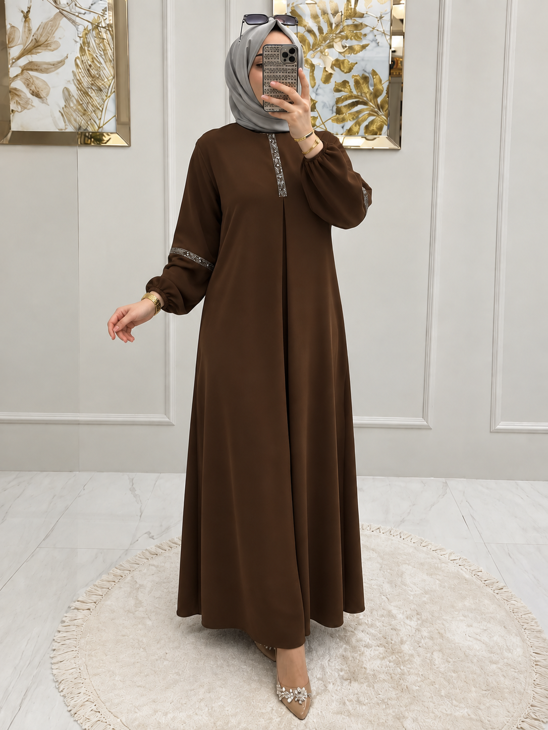 6001 - AASH BASIC ABAYA | DOWN BROWN