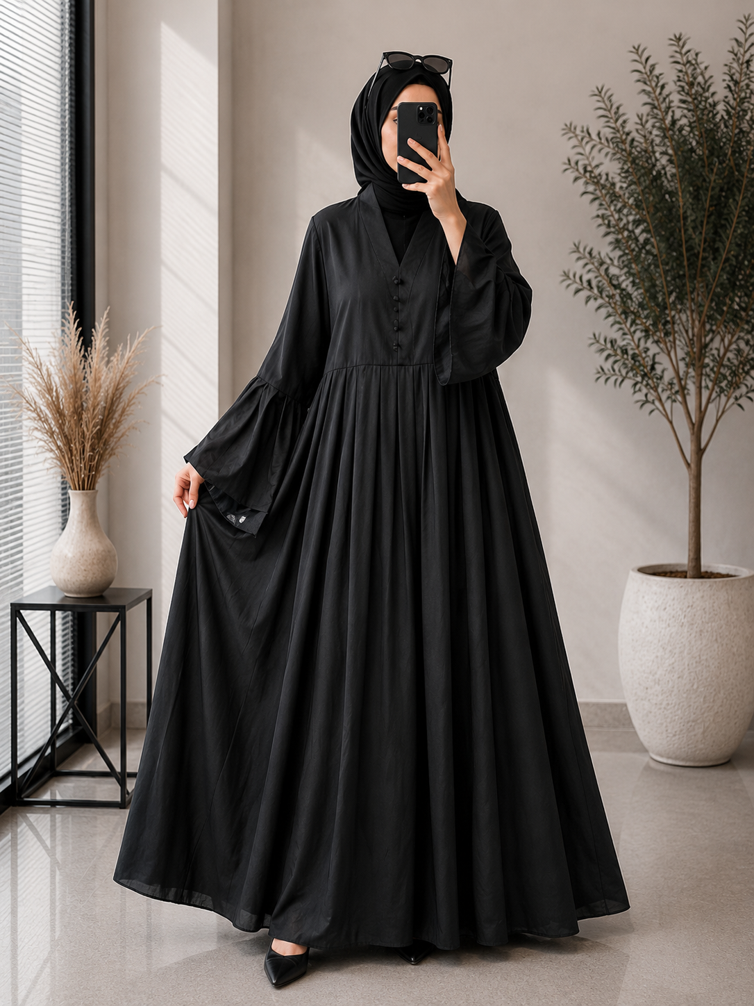 3113 - SANAH PLEATED ABAYA | BLACK