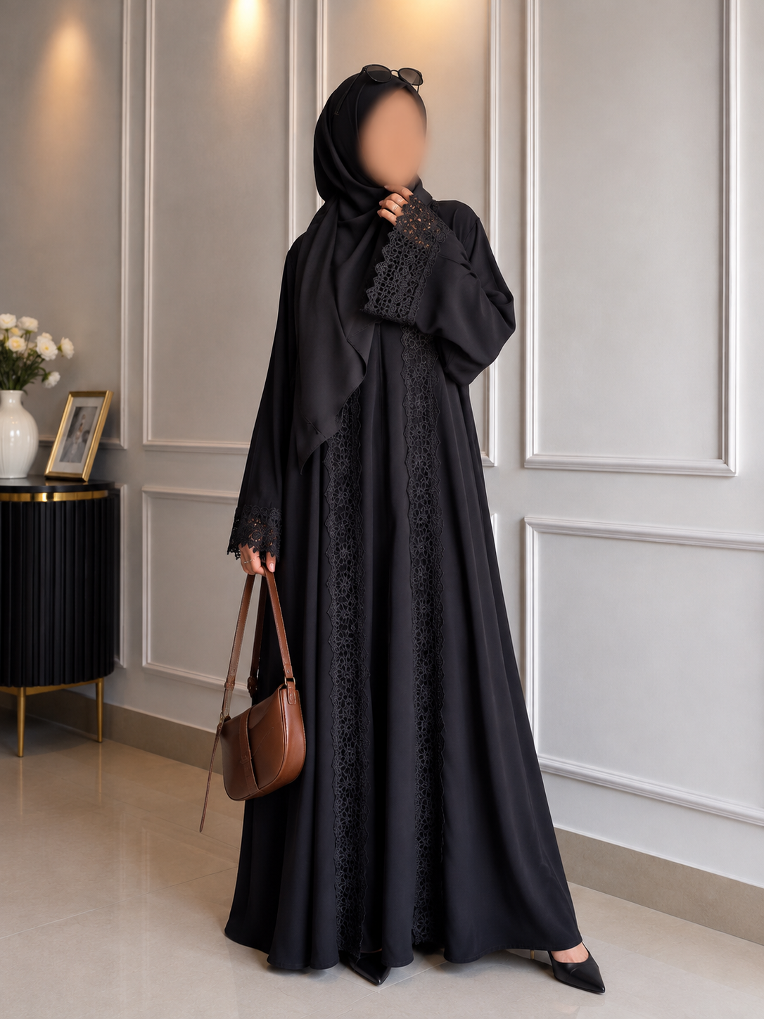 MUNIBAH DOUBLE SHRUG ABAYA | BLACK