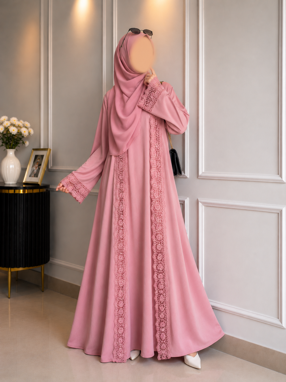 MUNIBAH DOUBLE SHRUG ABAYA | PEACH