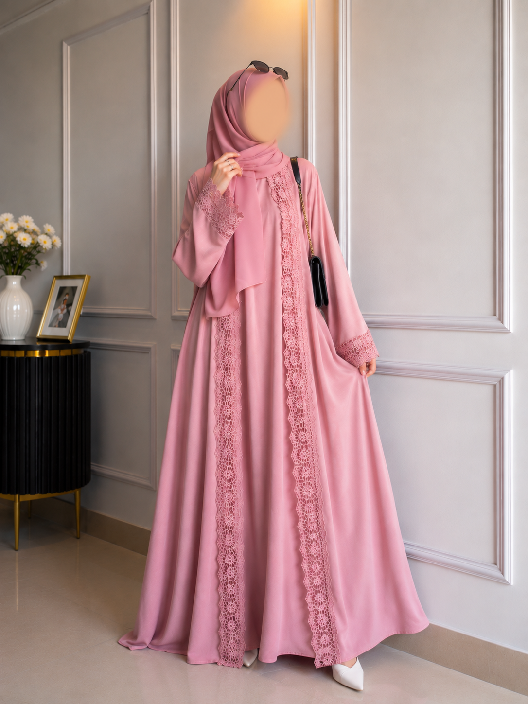 MUNIBAH DOUBLE SHRUG ABAYA | PEACH