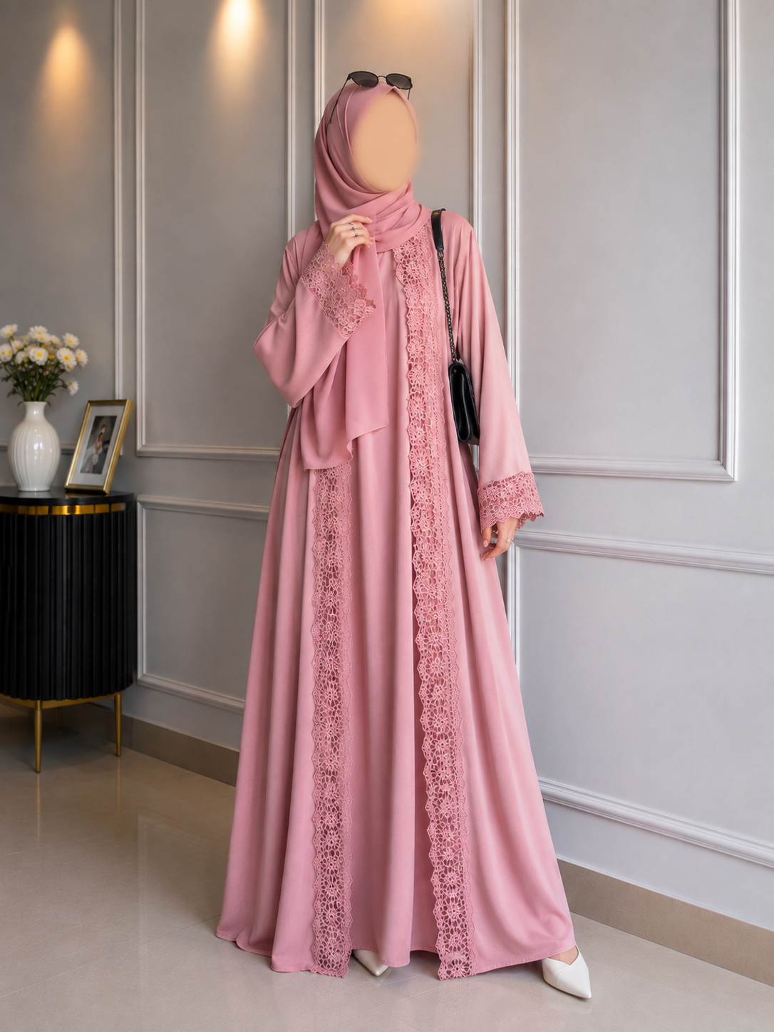 MUNIBAH DOUBLE SHRUG ABAYA | PEACH