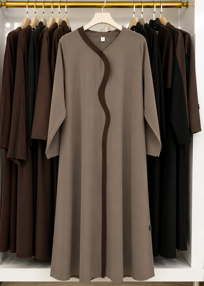 RUBEENA FRONT OPEN ABAYA | COFFEE