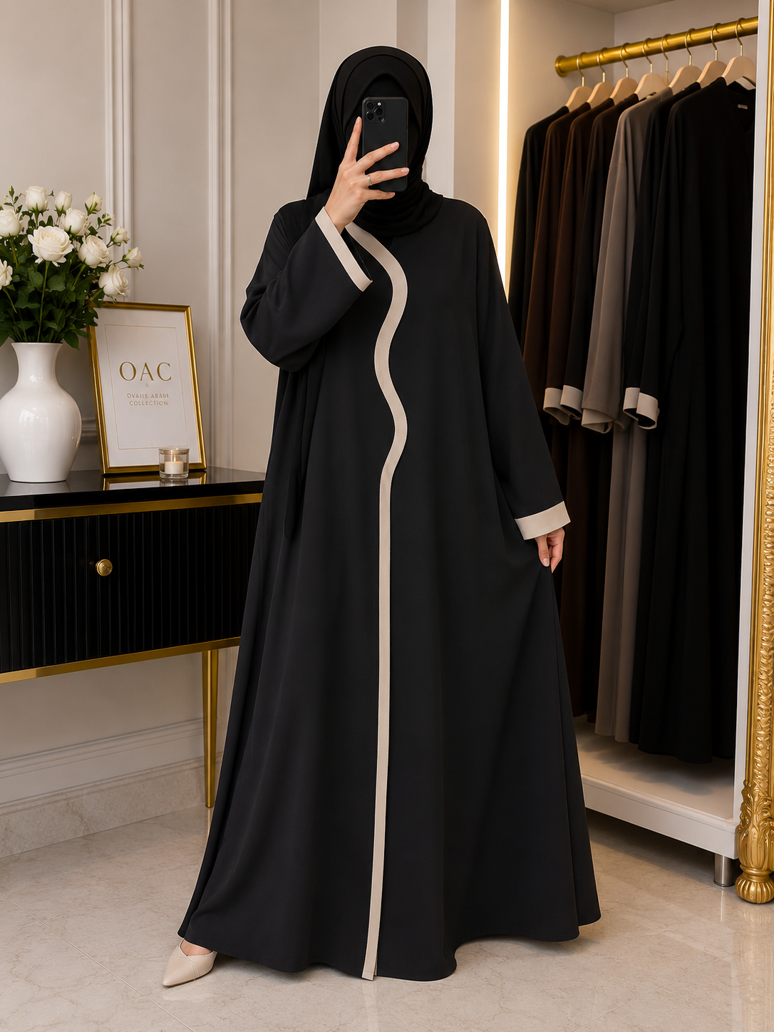 RUBEENA FRONT OPEN ABAYA | BLACK