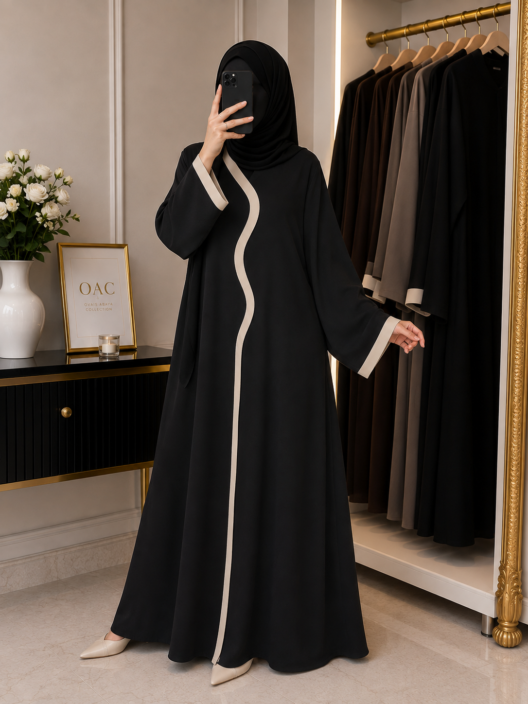 RUBEENA FRONT OPEN ABAYA | BLACK