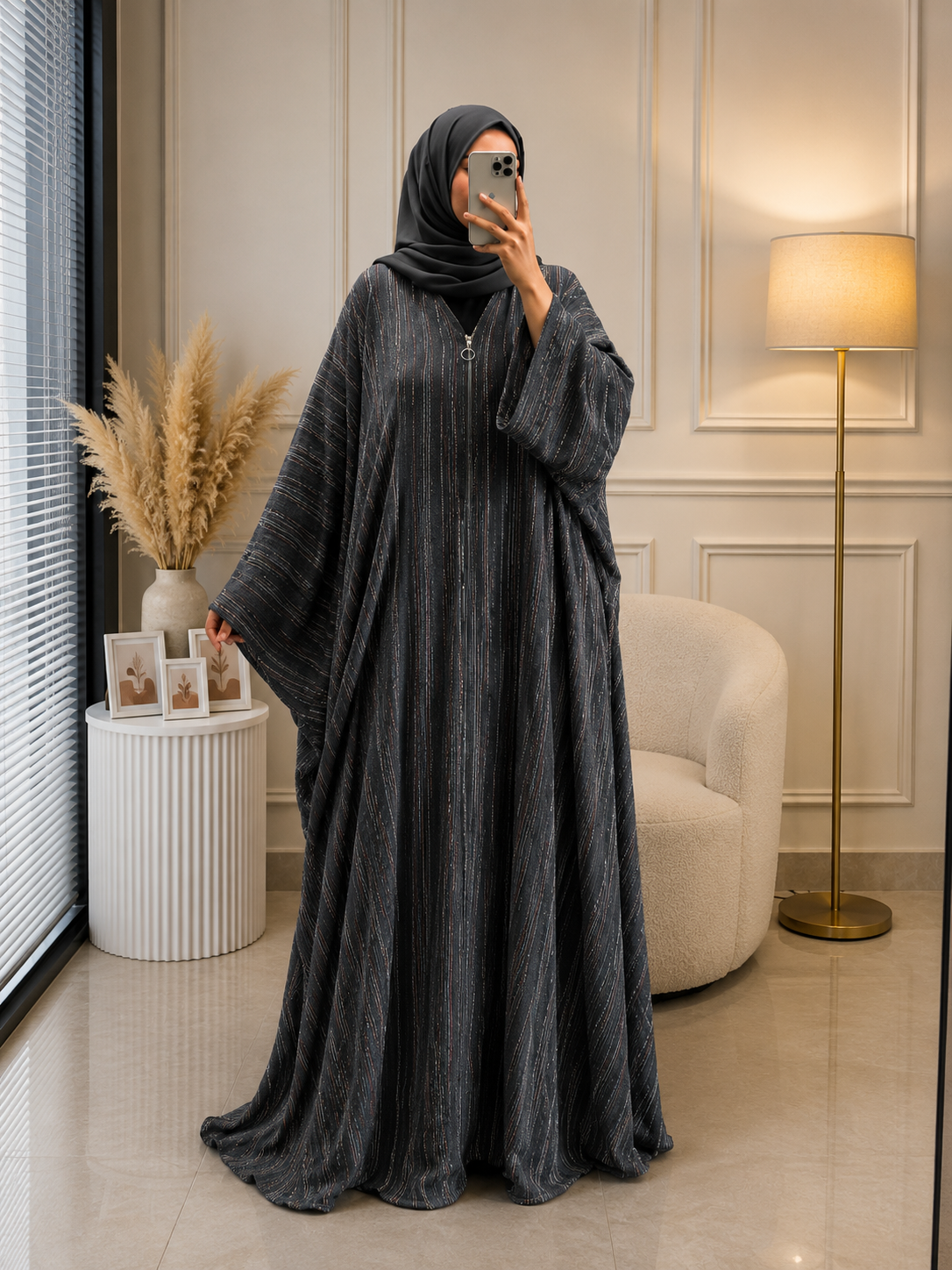 1742 - ZARAH FUR ABAYA | DARK GRAY