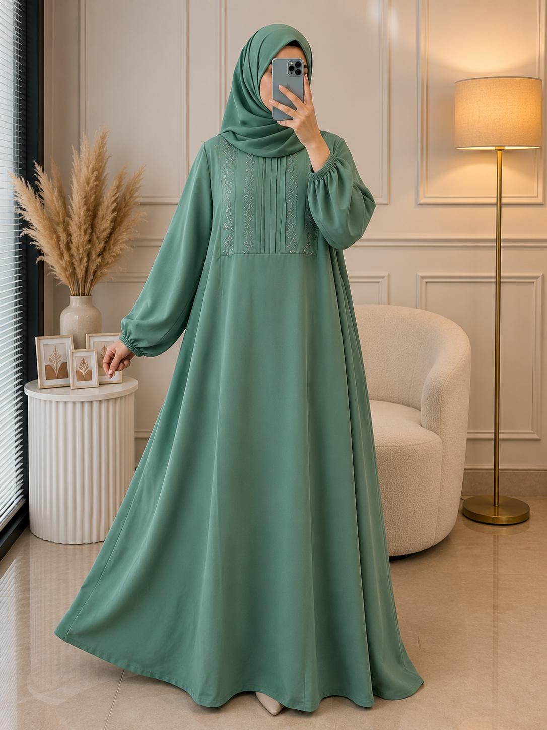 8375 - JUNIBAH FULLY CLOSED ABAYA | SEA GREEN