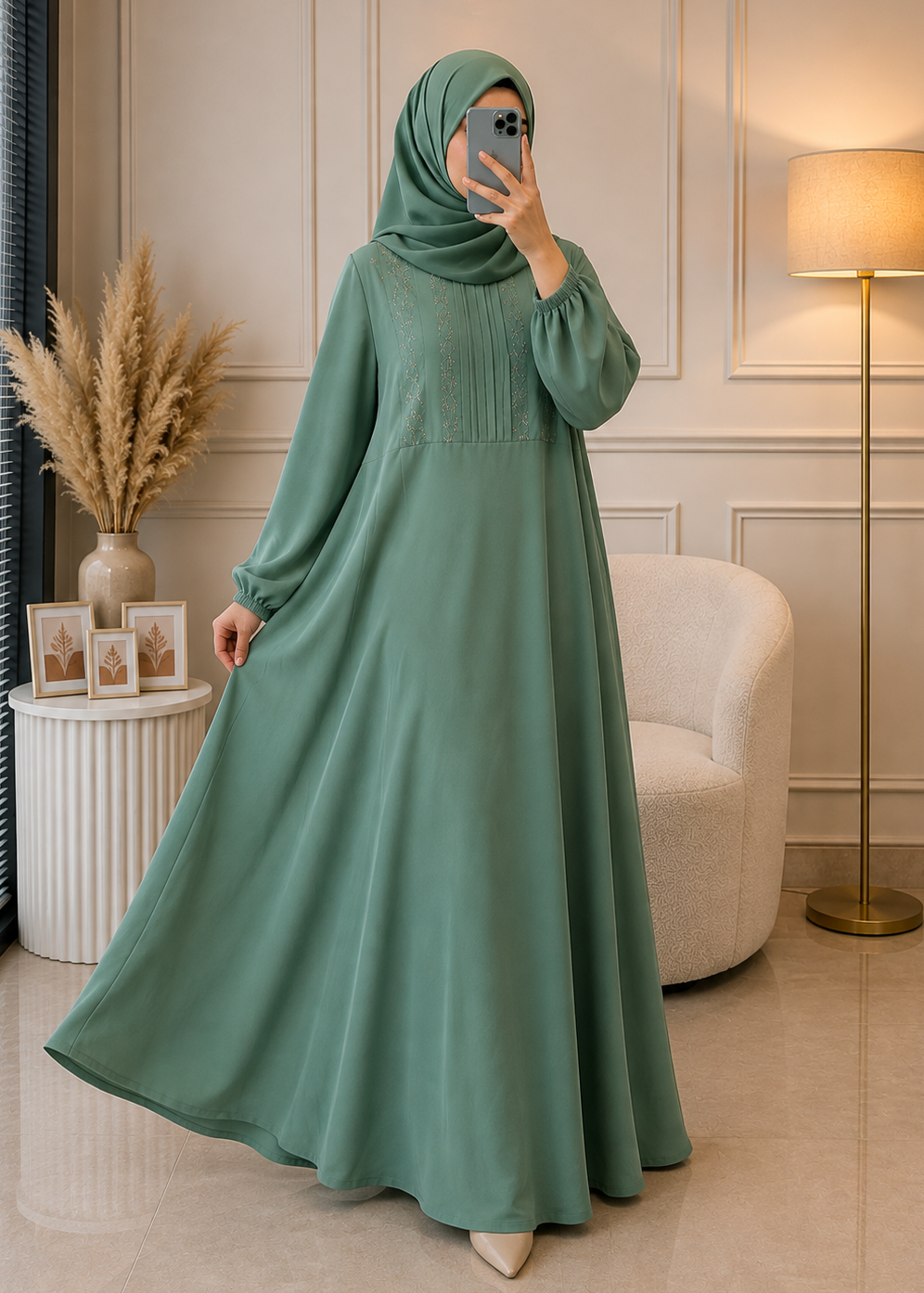 8375 - JUNIBAH FULLY CLOSED ABAYA | SEA GREEN