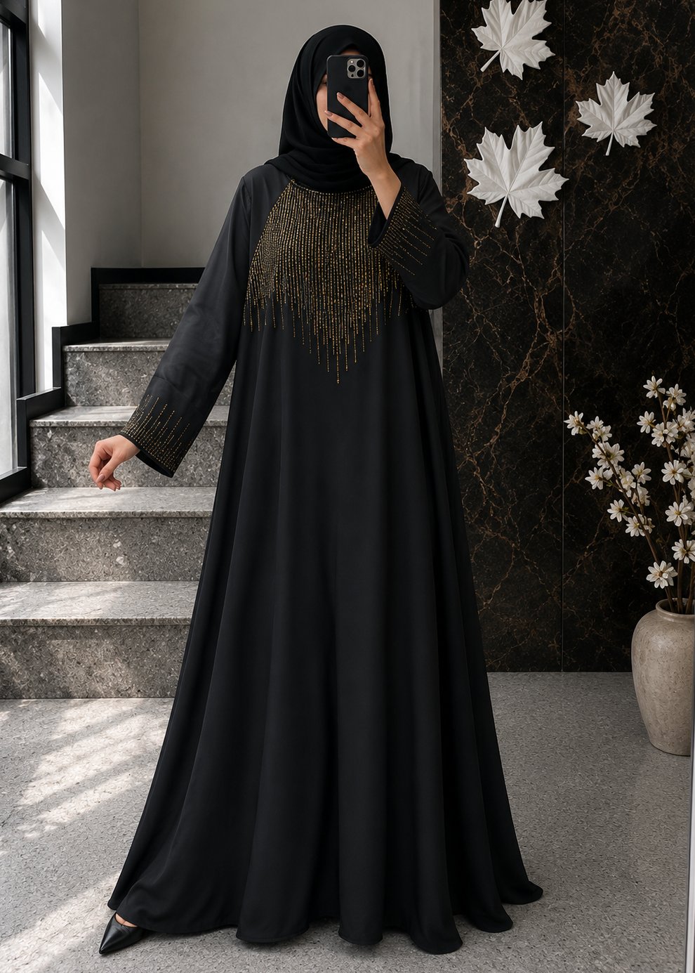 7212 - SANIA FULLY CLOSED ABAYA | BLACK