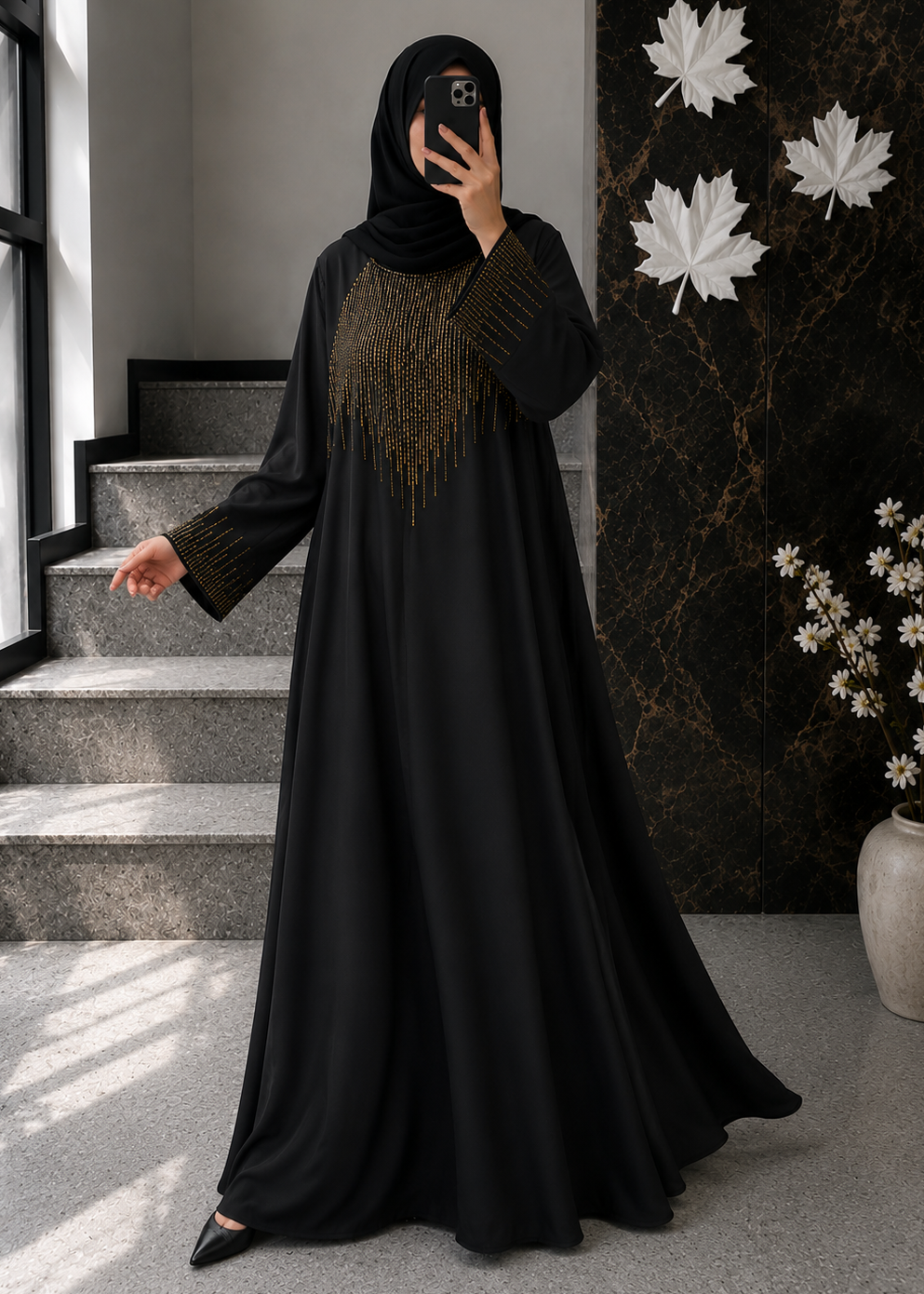 7212 - SANIA FULLY CLOSED ABAYA | BLACK