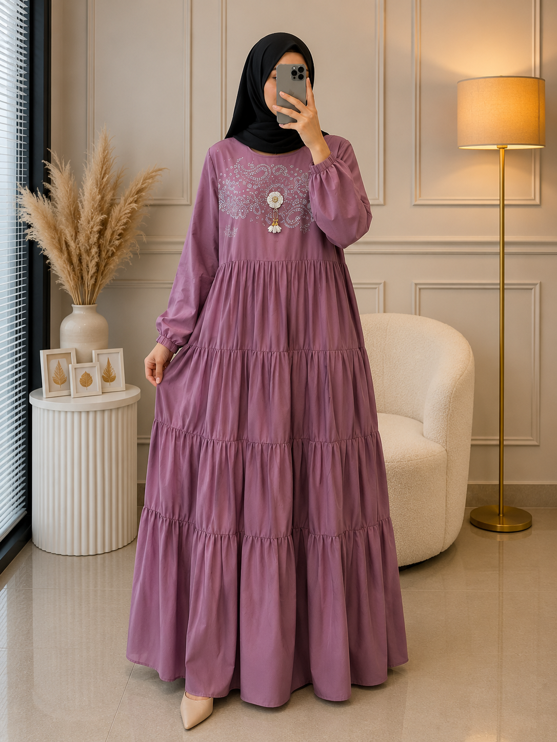 8694 - TUNA FRILL ABAYA | PINK
