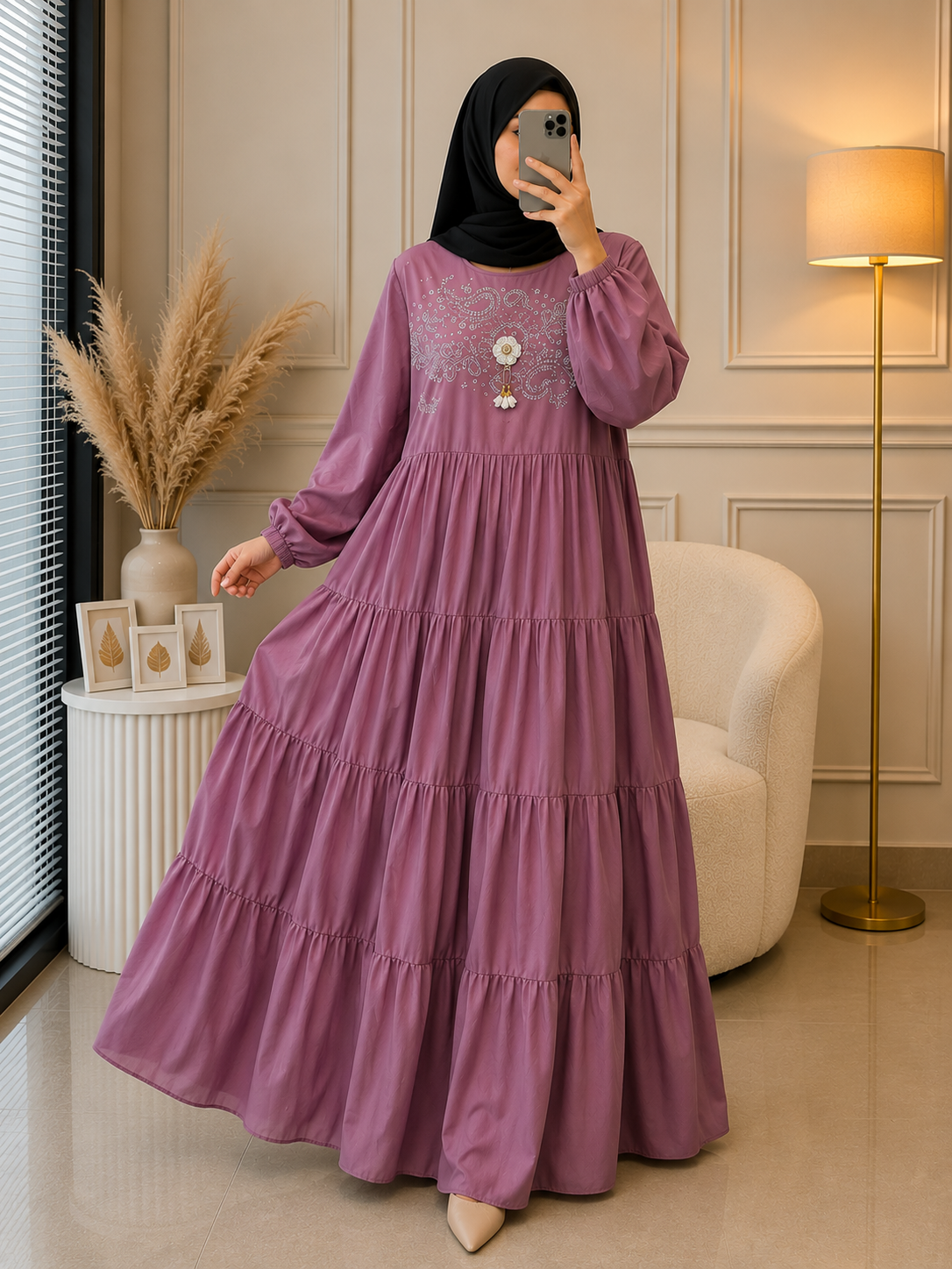 8694 - TUNA FRILL ABAYA | PINK