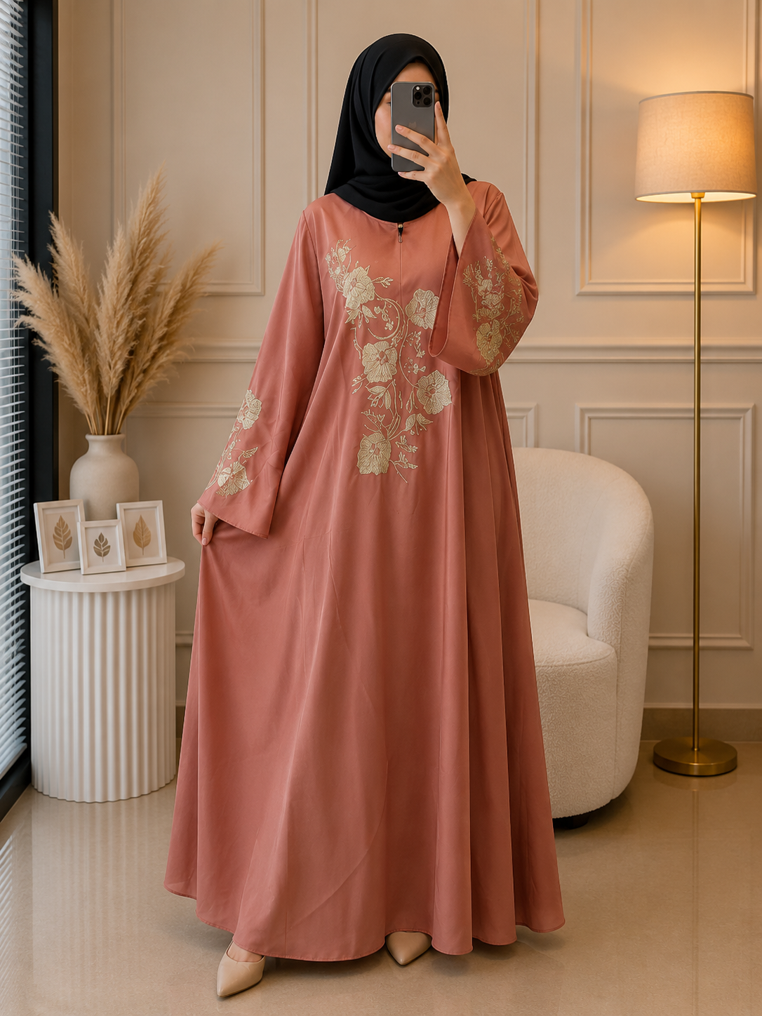 4668 - ZULFI FULLY CLOSED ABAYA | PEACH
