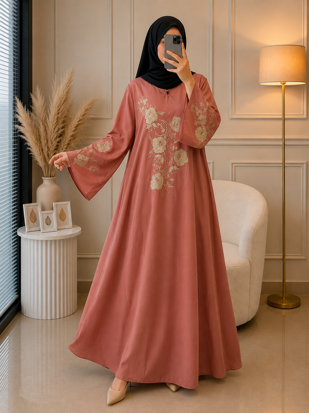 4668 - ZULFI FULLY CLOSED ABAYA | PEACH
